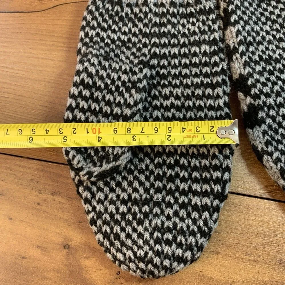 Handknit Black and Gray Mittens XL-XXL See Measurements Unisex